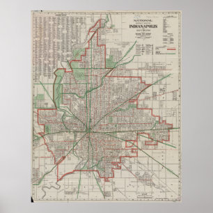 Vintagekarta av Indianapolis Indiana (1921) Poster