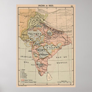 Vintagekarta av Indien (1823) Poster
