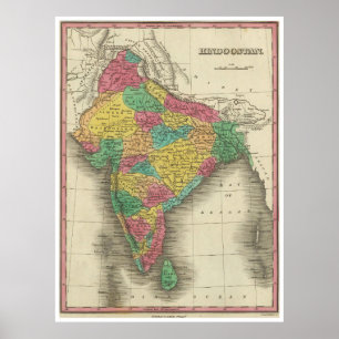 Vintagekarta av Indien (1831) Poster