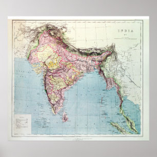 Vintagekarta av Indien 1877 Poster