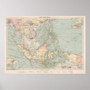 Vintagekarta av Indonesien och de filippinska Poster