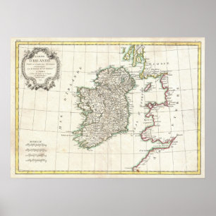 Vintagekarta av Irland (1771) Poster