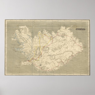 Vintagekarta av islandet (1819) poster