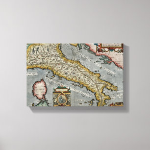 Vintagekarta av italien (1584) canvastryck