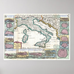 Vintagekarta av italien (1706) poster