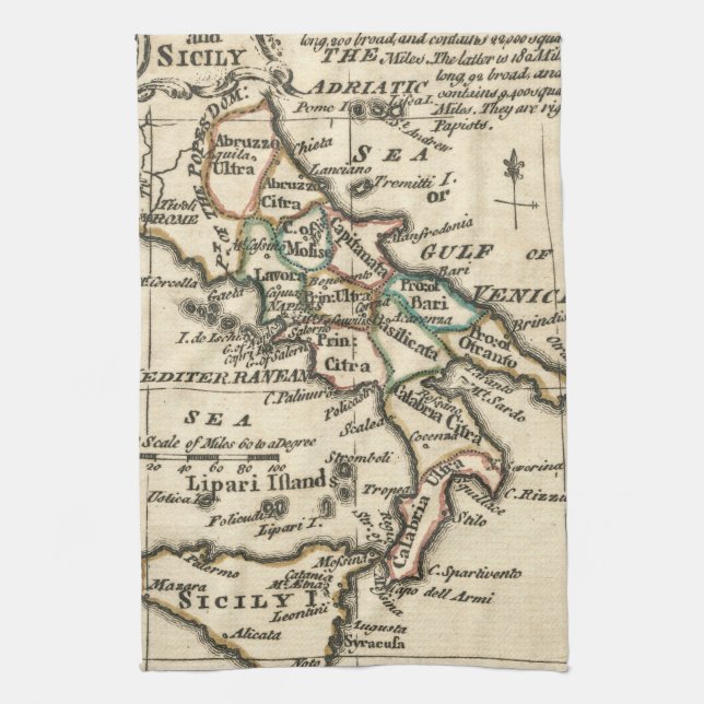 Vintagekarta av italien (1758) kökshandduk (Vertikal)