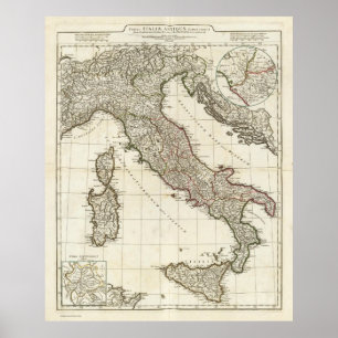 Vintagekarta av italien (1764) poster