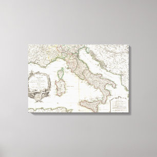 Vintagekarta av italien (1770) canvastryck