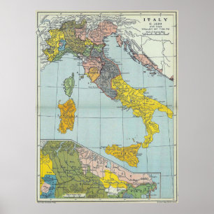 Vintagekarta av Italien (1912) Poster