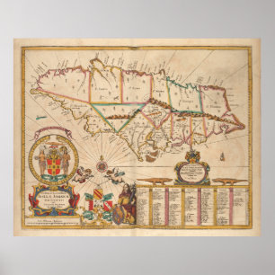 Vintagekarta av Jamaica (1672) Poster