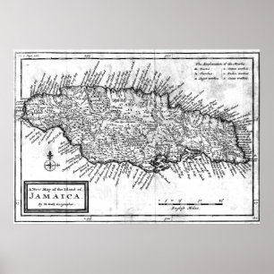 Vintagekarta av Jamaica (1771) BW Poster