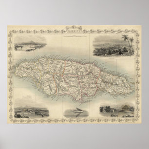 Vintagekarta av Jamaica (1851) Poster