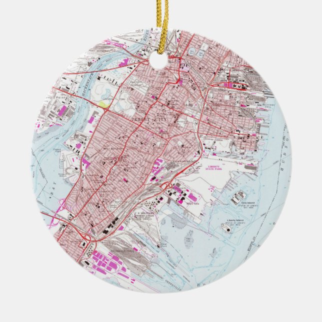 Vintagekarta av Jersey City NJ (1967) Julgransprydnad Keramik (Framsidan)