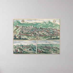 Vintagekarta av Jerusalem, Nazareth och Rame Canvastryck