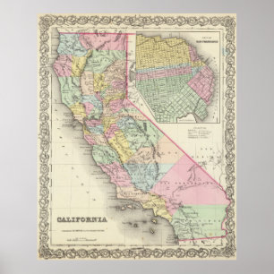 Vintagekarta av Kalifornien (1856) Poster