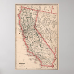 Vintagekarta av Kalifornien (1883) Poster