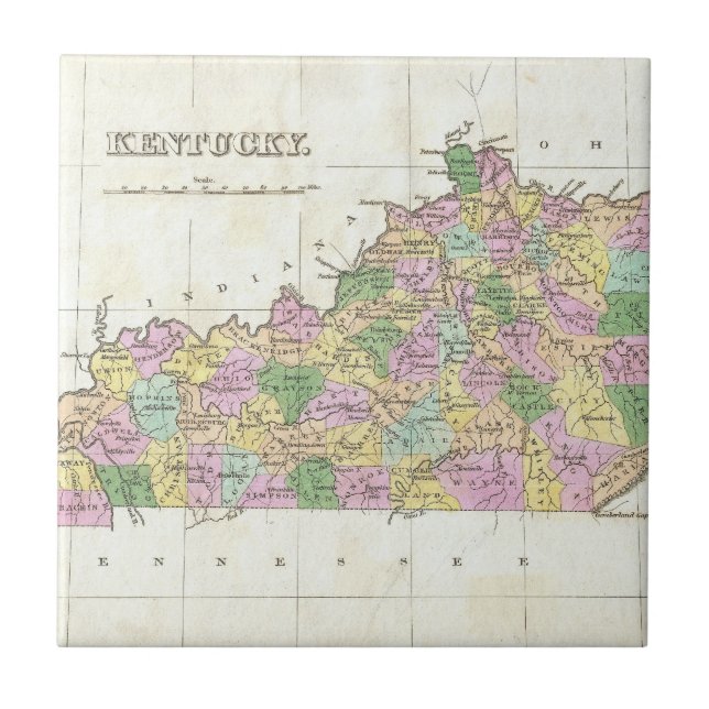 Vintagekarta av Kentucky (1827) Kakelplatta (Framsidan)