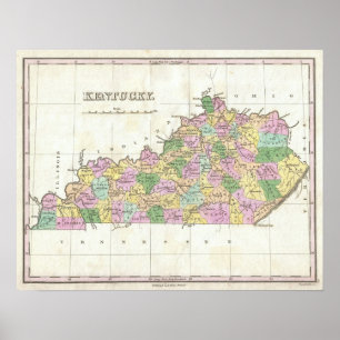 Vintagekarta av Kentucky (1827) Poster