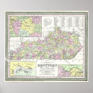 Vintagekarta av Kentucky (1850) Poster