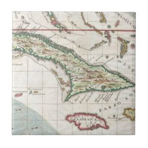 Vintagekarta av Kuban och Jamaica (1763) Kakelplatta