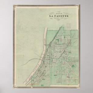Vintagekarta av Lafayette Indiana (1876) Poster