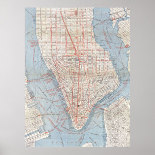Vintagekarta av lägre Manhattan (1879) Poster