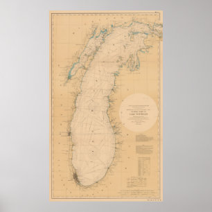 Vintagekarta av Lake Michigan (1898) Poster