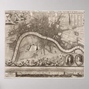 Vintagekarta av London (1693) Poster