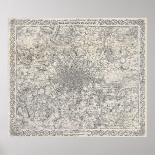 Vintagekarta av London England (1855) Poster