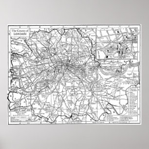 Vintagekarta av London England (1911) Poster