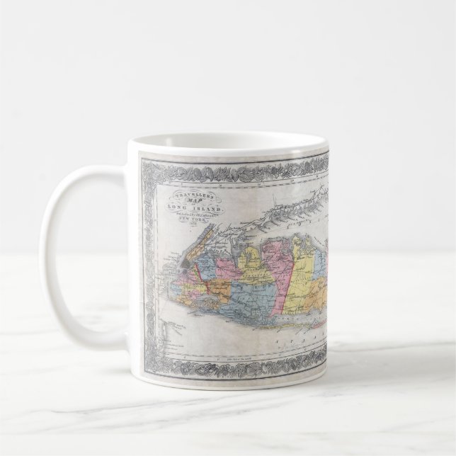 Vintagekarta av Long Islandet New York Kaffemugg (Vänster)