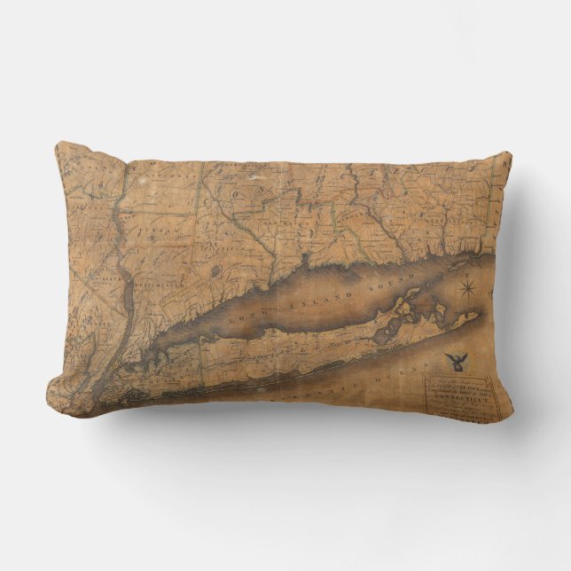Vintagekarta av Long Islandet och Connecticut Lumbarkudde (Framsida)
