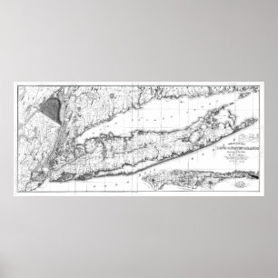 Vintagekarta av Long IslandNew York (1842) BW Poster