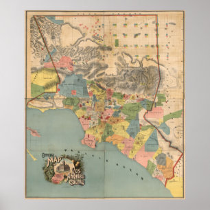 Vintagekarta av Los Angeles County CA (1888) Poster