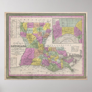 Vintagekarta av Louisiana (1853) Poster