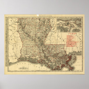 Vintagekarta av Louisiana (1896) Poster