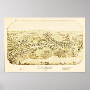Vintagekarta av Madison, Connecticut från 1881 Poster