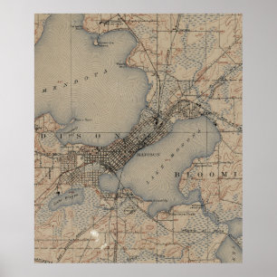 Vintagekarta av Madison Wisconsin (1904) Poster