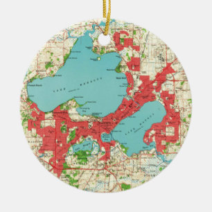 Vintagekarta av Madison Wisconsin (1959) Julgransprydnad Keramik