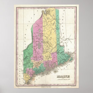 Vintagekarta av Maine (1827) Poster