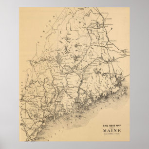 Vintagekarta av Maine (1894) Poster