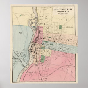 Vintagekarta av Manchester New Hampshire (1877) Poster
