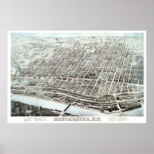 Vintagekarta av Manchester, NH från 1876 Poster