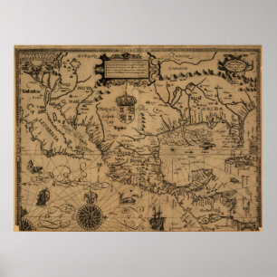 Vintagekarta av Mexico (1600) Poster