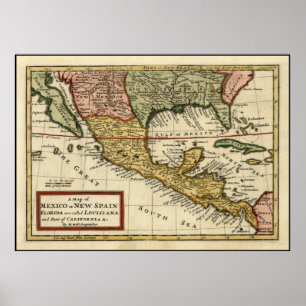 Vintagekarta av Mexico (1708) Poster
