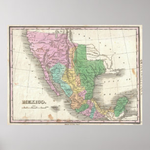 Vintagekarta av Mexico (1827) Poster