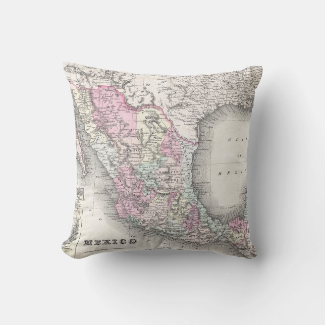 Vintagekarta av Mexico (1855) Kudde (Framsida)