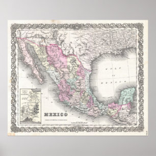 Vintagekarta av Mexico (1855) Poster