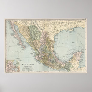 Vintagekarta av Mexico (1891) Poster