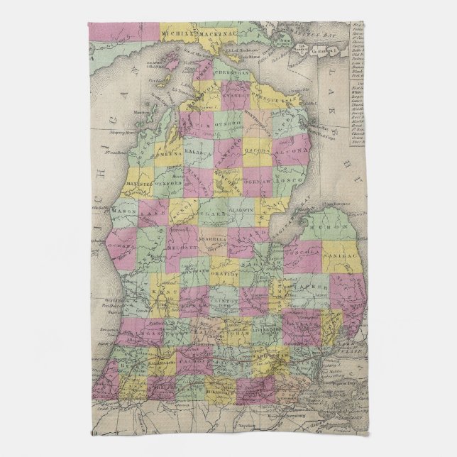Vintagekarta av Michigan (1853) Kökshandduk (Vertikal)